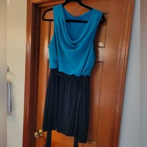 Teal and black mini dress